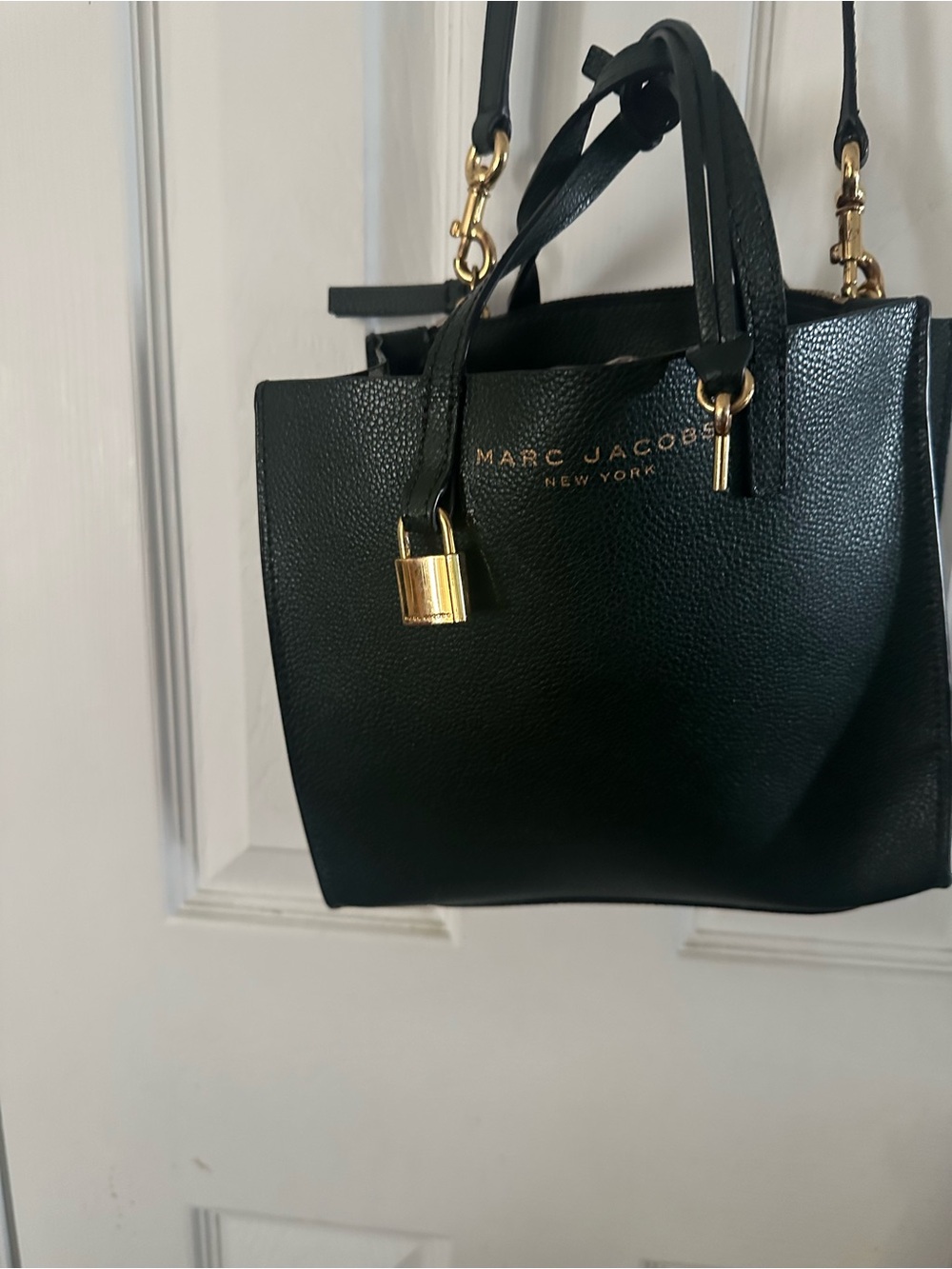 Marc Jacobs small Dark Green Leather Satchel with Gold Accent Lock